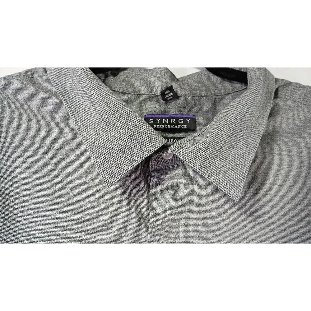 Synrgy High Performance Size 37/38 Non Iron Black White Long Sleeve Dress Shirt - Picture 4 of 14